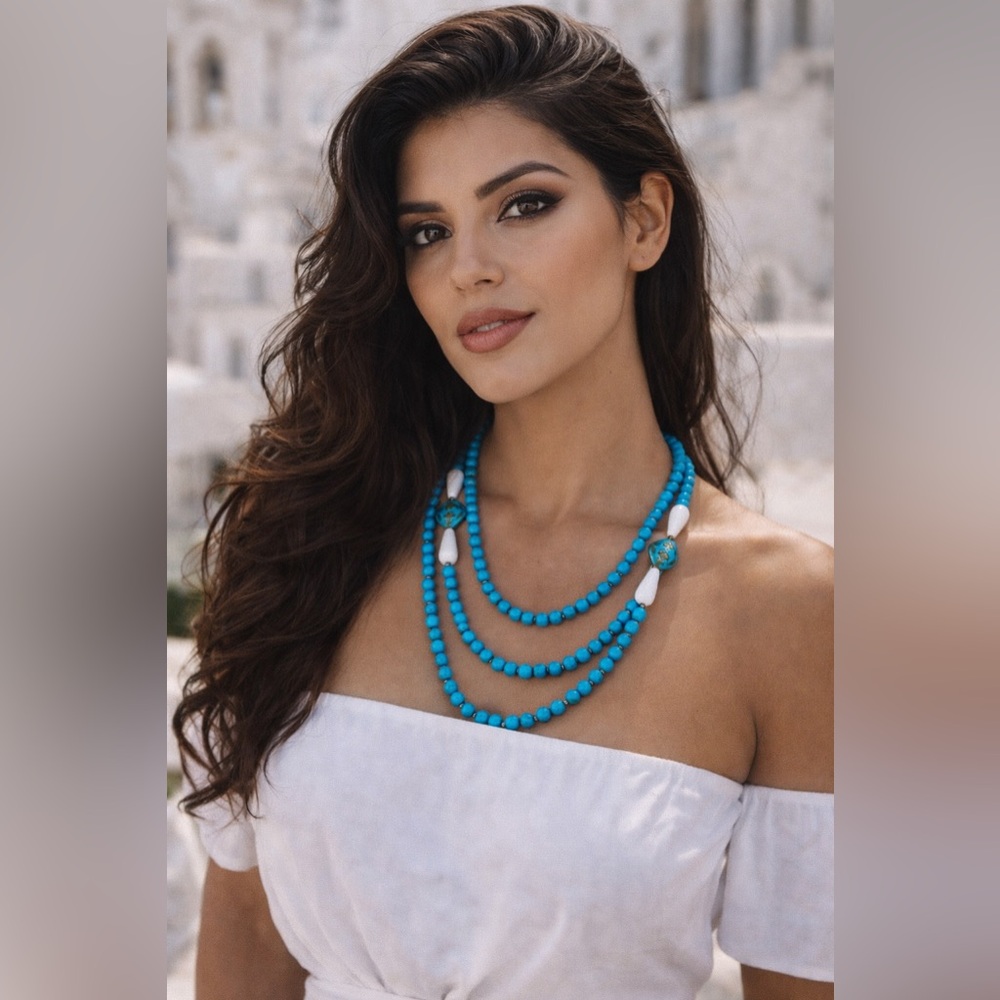K. Amato Turquoise Layered Statement Necklace | Beaded | Lobster Clasp